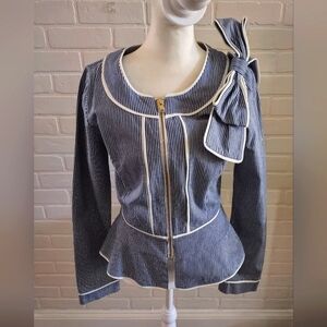 Women's Pin Striped Jacket with Large Bow